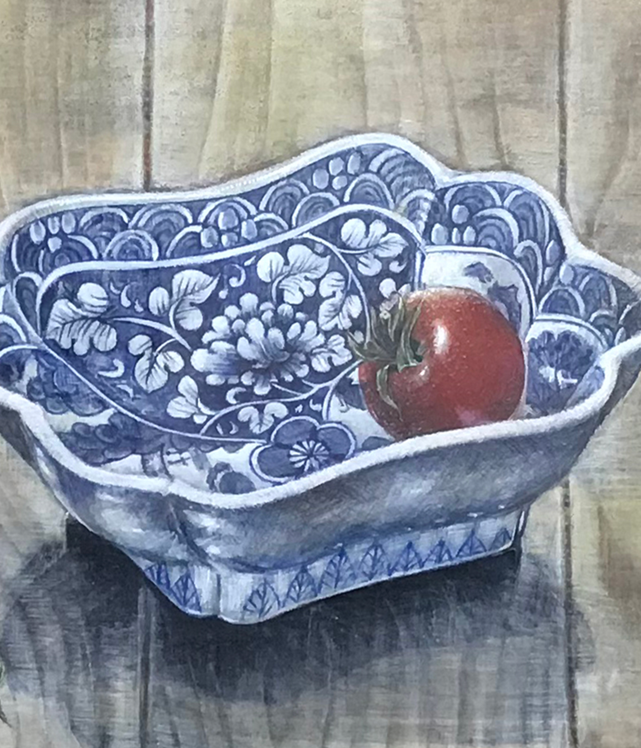 日本画作品「小皿とミニトマト」｜岡本留美子